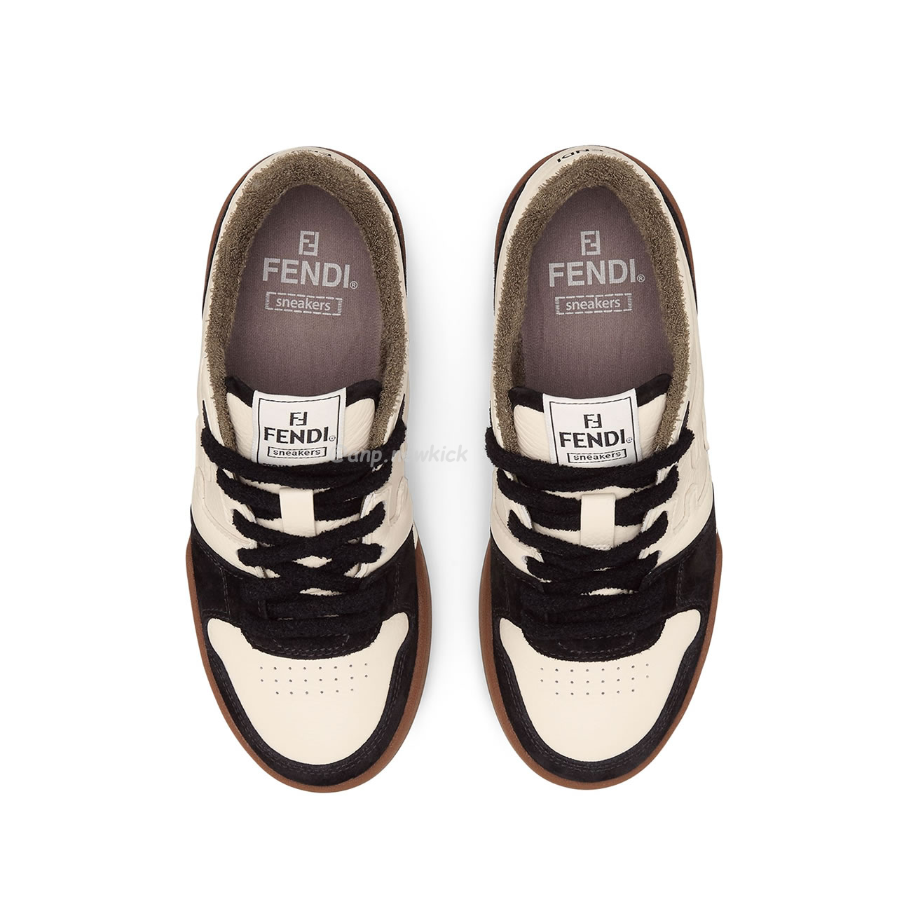 Fendi Match Cream Black White Suede And Leather Low Top Sneakers (18) - newkick.org